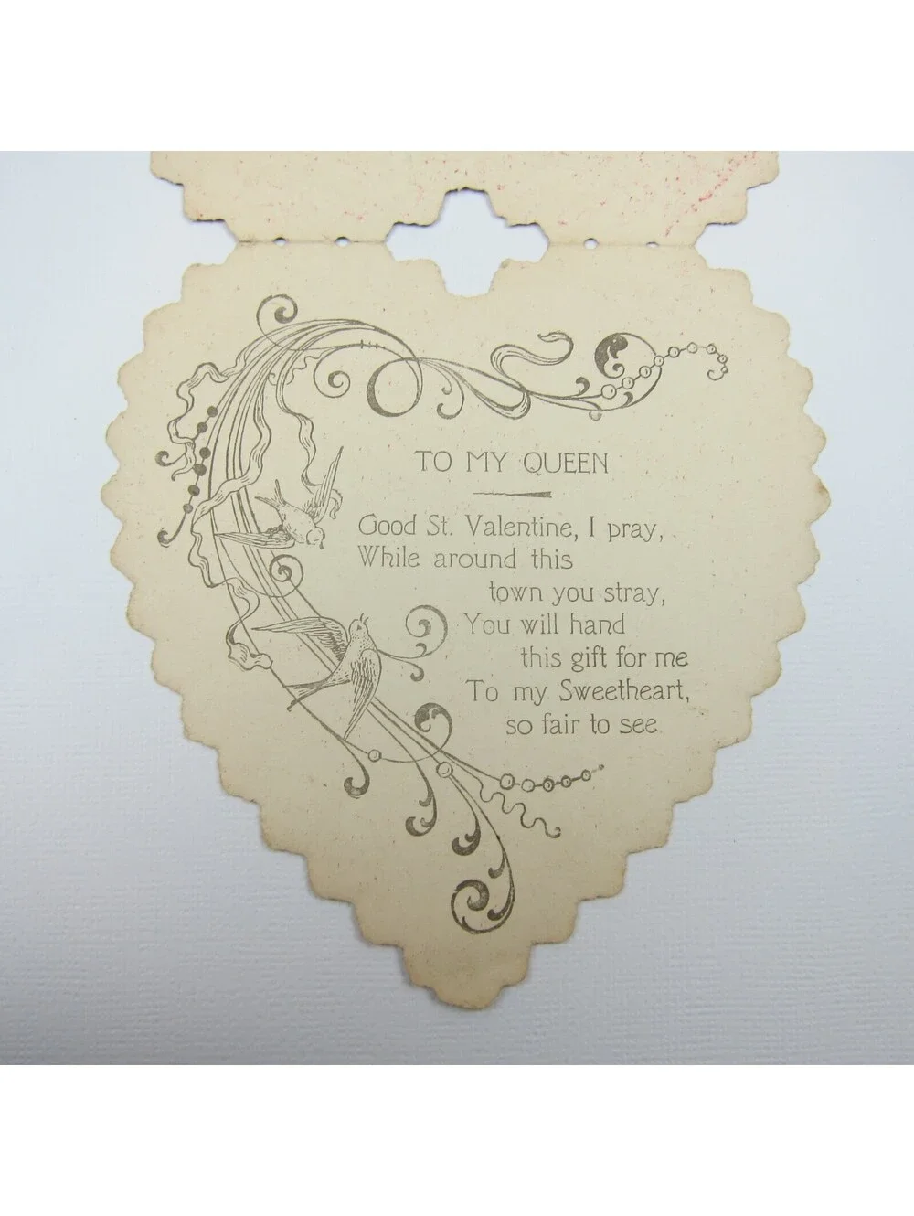 Valentine Card Girl Pink Carnation Flowers Heart Embossed Die cut Bifold Antique